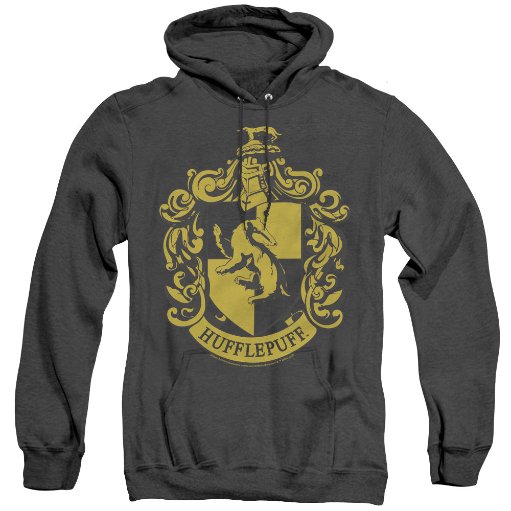 HARRY POTTER/HUFFLEPUFF CREST - ADULT HEATHER HOODIE - BLACK