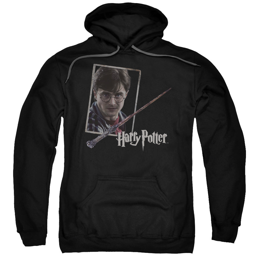 HARRY POTTER/HARRYS WAND PORTRAIT - ADULT PULLOVER HOODIE - BLACK