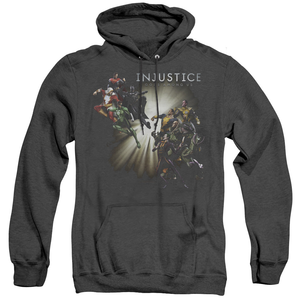 INJUSTICE GODS AMONG US/GOOD VS EVILS - ADULT HEATHER HOODIE - BLACK