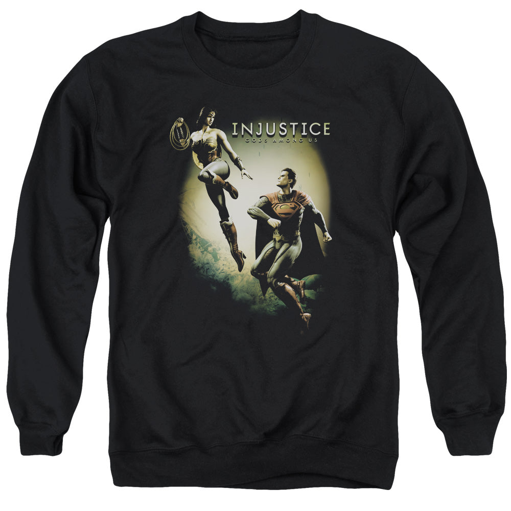 INJUSTICE GODS AMONG US/BATTLE OF THE GODS - ADULT CREWNECK SWEATSHIRT - BLACK