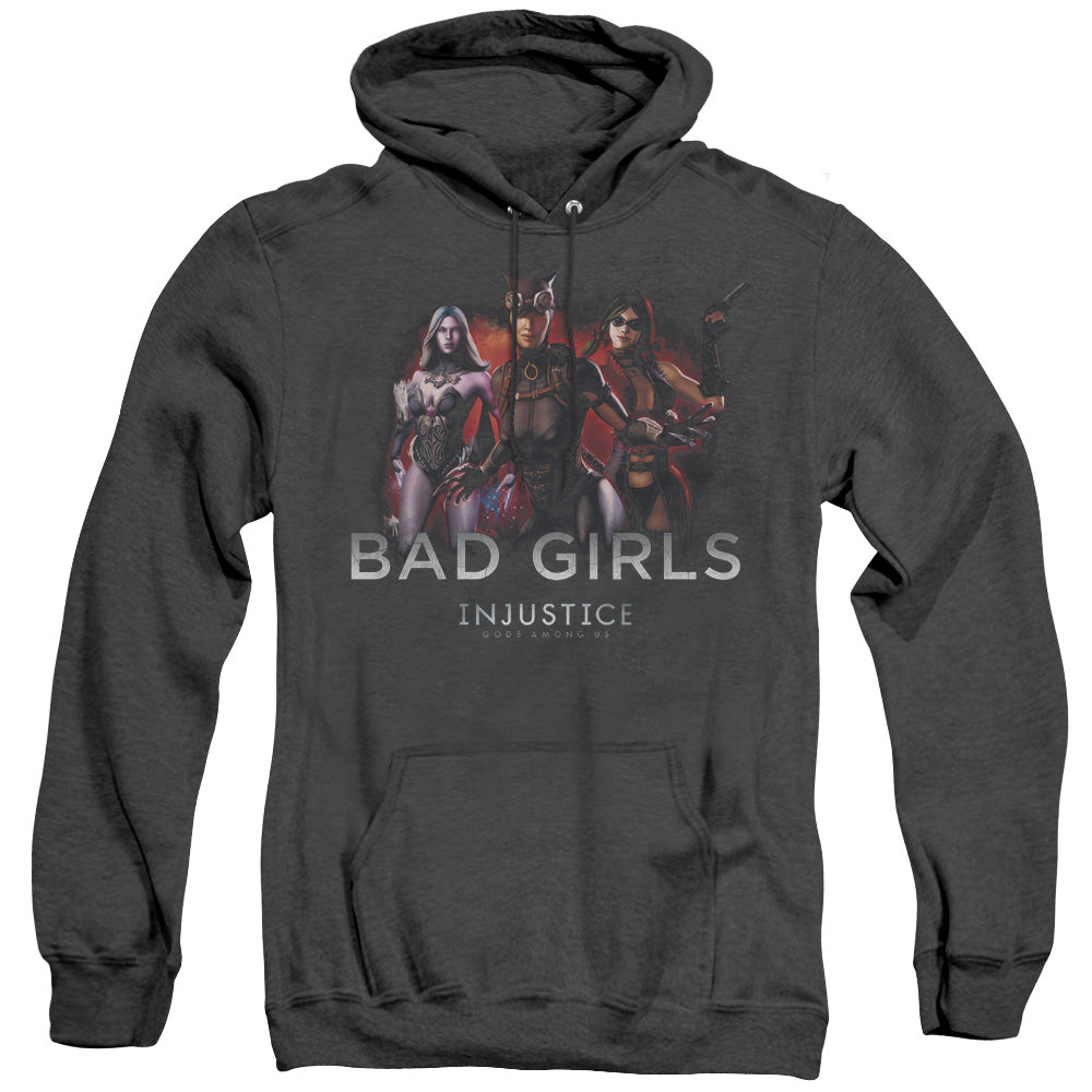 INJUSTICE GODS AMONG US/BAD GIRLS - ADULT HEATHER HOODIE - BLACK