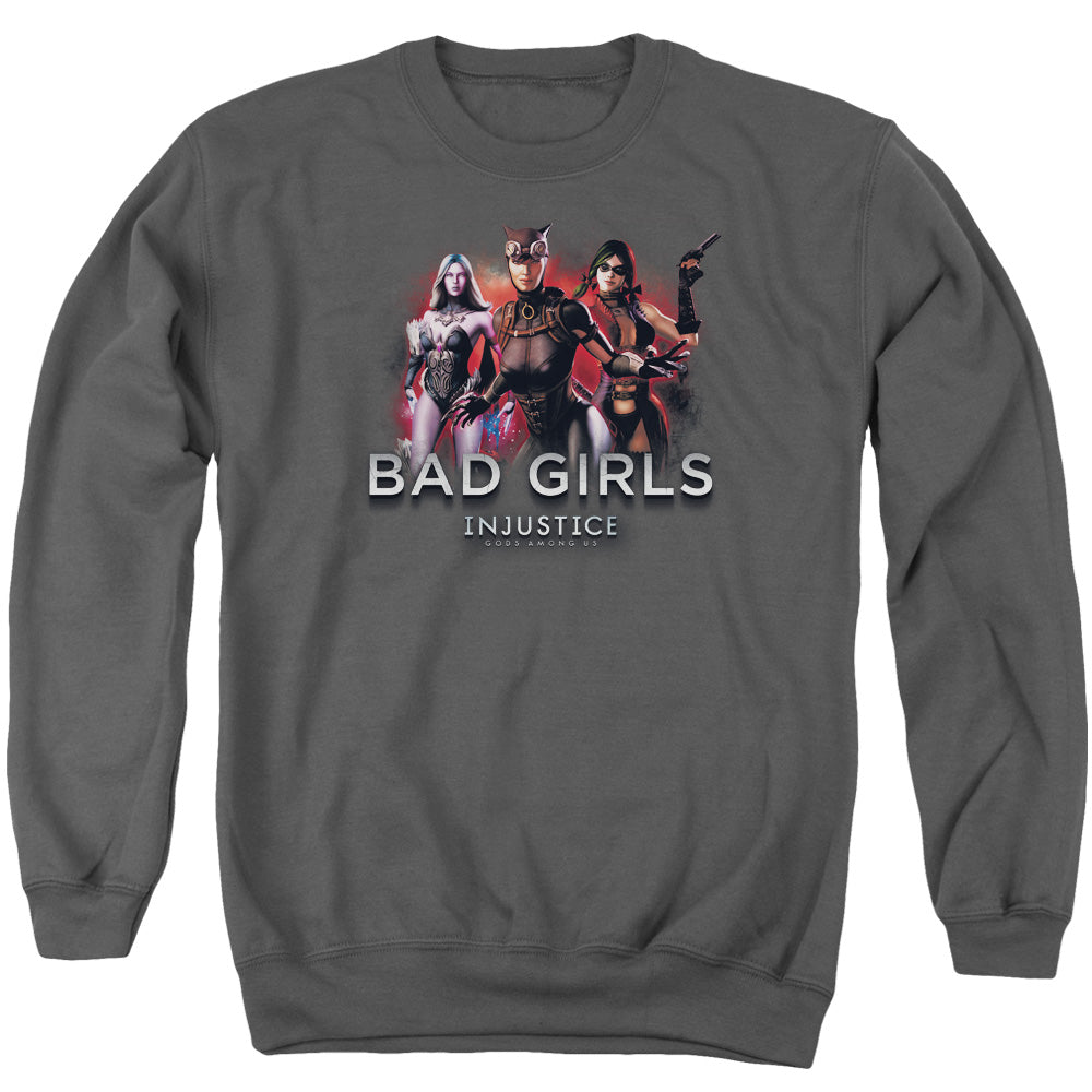 INJUSTICE GODS AMONG US/BAD GIRLS - ADULT CREWNECK SWEATSHIRT - CHARCOAL
