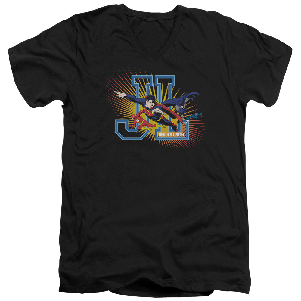 JLA/HEROES UNITED - S/S ADULT V-NECK 30/1-BLACK