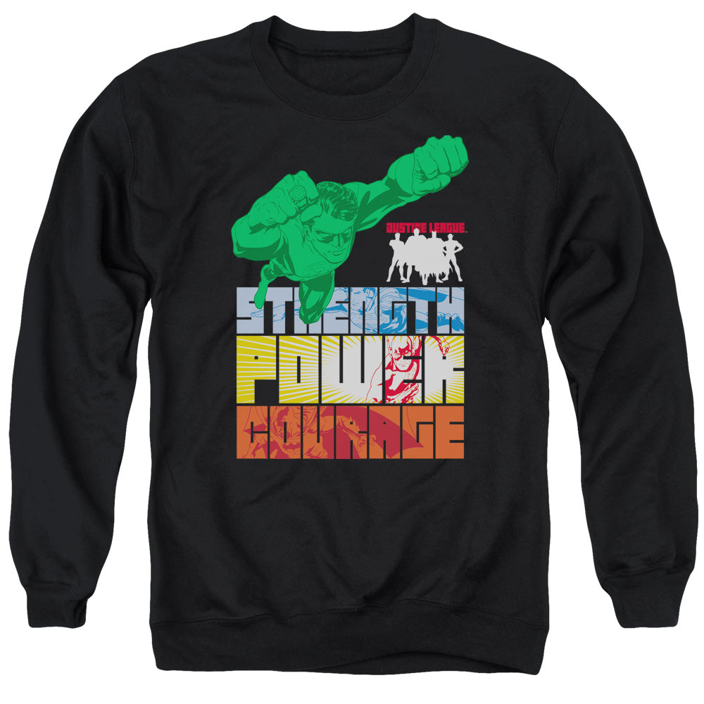 JLA/HEROIC QUALITIES - ADULT CREWNECK SWEATSHIRT - BLACK