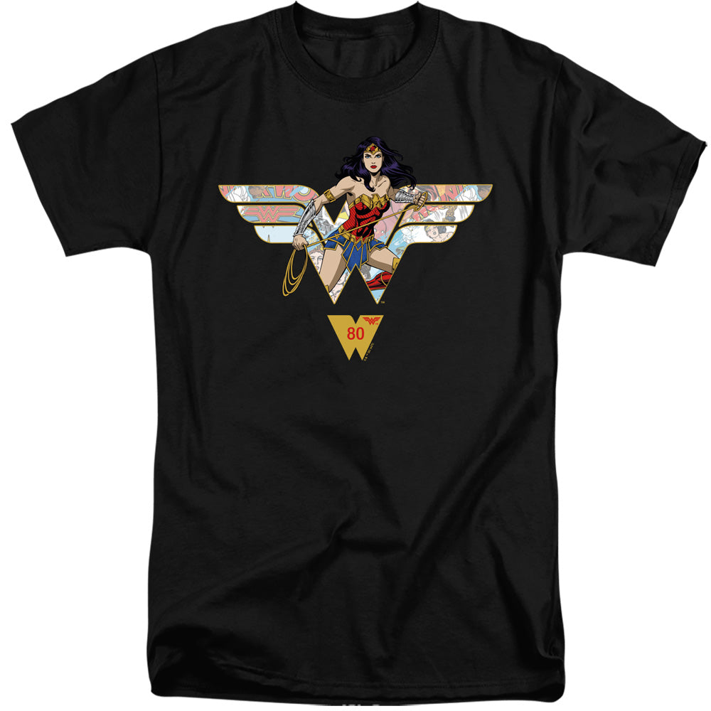 WONDER WOMAN/WW 80TH COLLAGE LOGO - S/S ADULT TALL 18/1 - BLACK