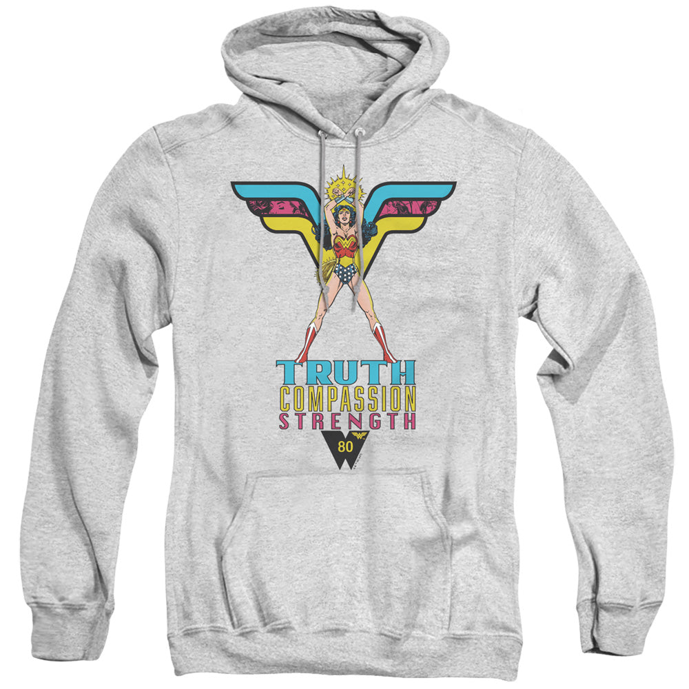 WONDER WOMAN/TRUTH, COMPASSION, STRENGTH - ADULT PULLOVER HOODIE - ATHLETIC HEATHER