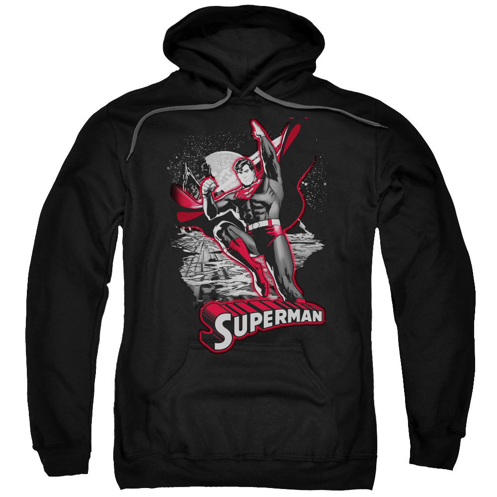 JLA/SUPERMAN RED & GRAY - ADULT PULLOVER HOODIE - BLACK