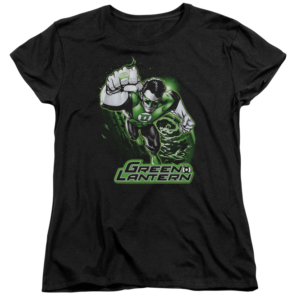 JLA/GREEN LANTERN GREEN & GRAY - S/S WOMENS TEE - BLACK