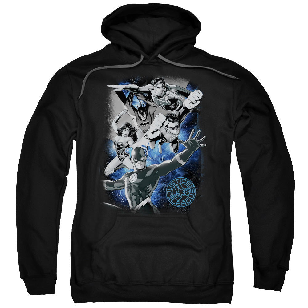 JLA/GALACTIC ATTACK NEBULA - ADULT PULLOVER HOODIE - BLACK