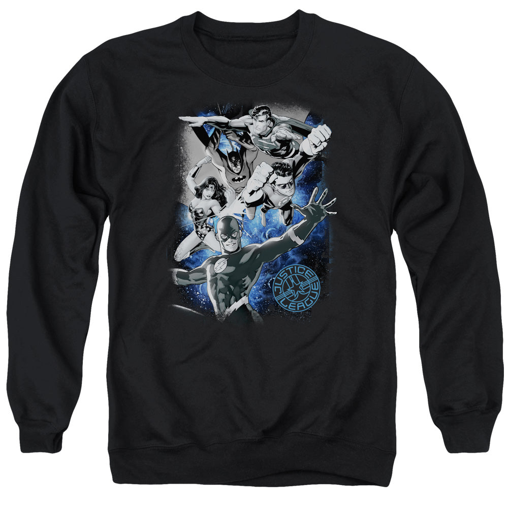JLA/GALACTIC ATTACK NEBULA - ADULT CREWNECK SWEATSHIRT - BLACK