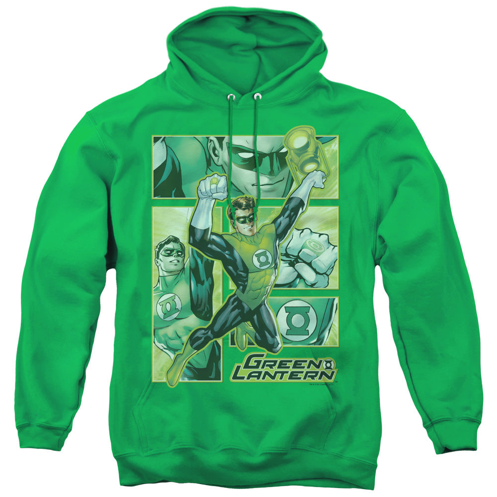 JLA/GREEN LANTERN PANELS - ADULT PULLOVER HOODIE - KELLY GREEN