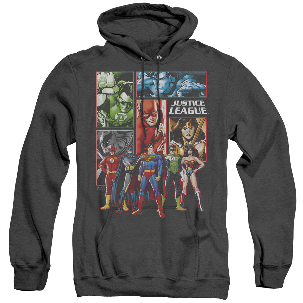 JLA/JUSTICE LEAGUE PANELS - ADULT HEATHER HOODIE - BLACK