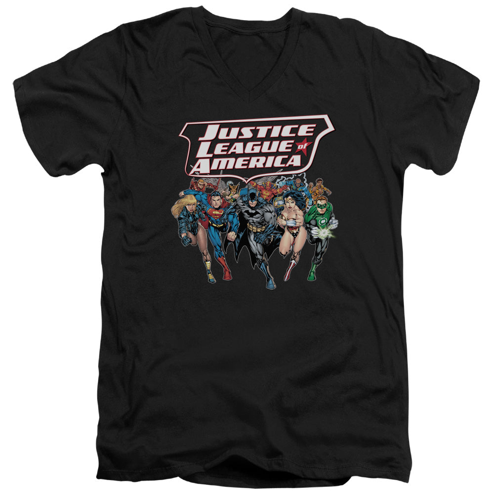 JLA/CHARGING JUSTICE - S/S ADULT V-NECK 30/1 - BLACK