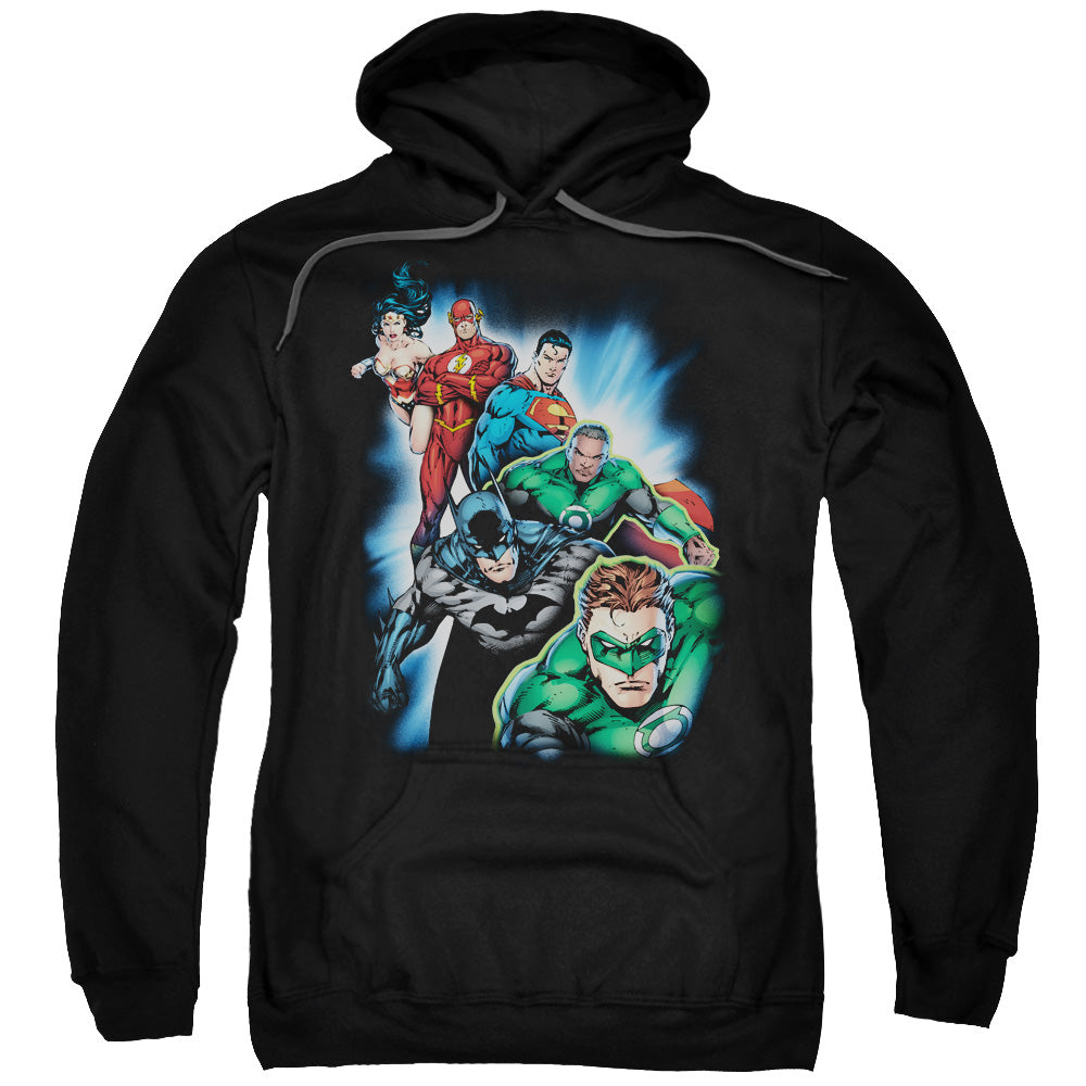 JLA/HEROES UNITE - ADULT PULLOVER HOODIE - BLACK