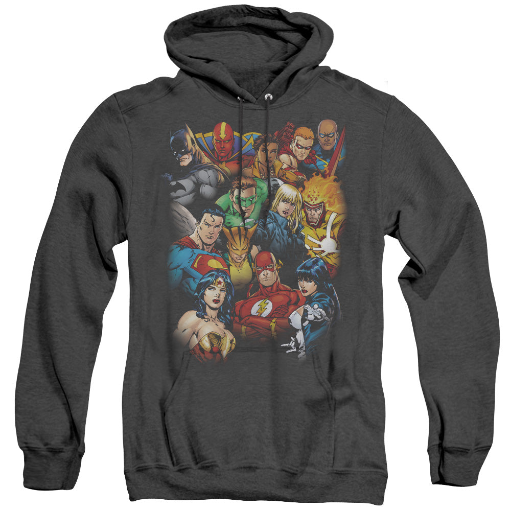 JLA/THE LEAGUES ALL HERE - ADULT HEATHER HOODIE - BLACK