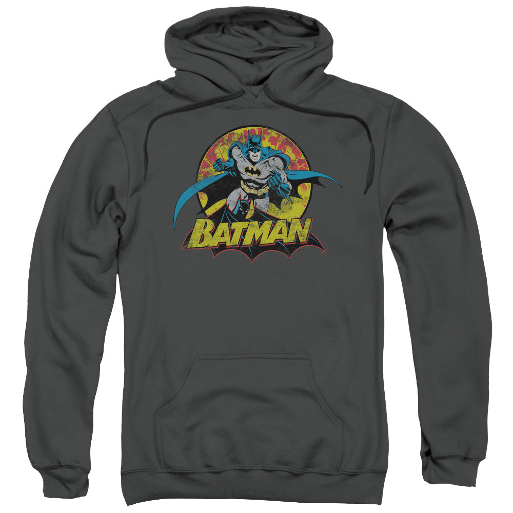 JLA/BATMAN ROUGH DISTRESS - ADULT PULLOVER HOODIE - CHARCOAL