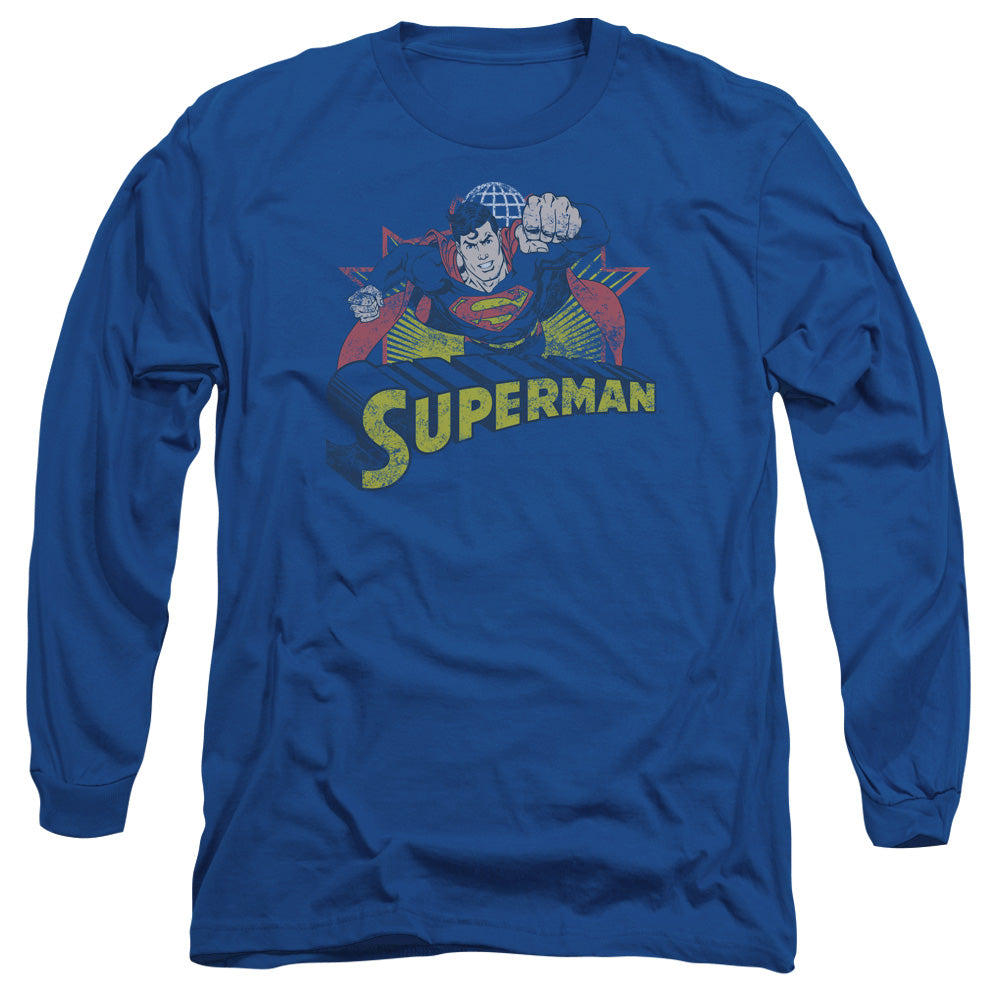 JLA/SUPERMAN ROUGH DISTRESS - L/S ADULT 18/1 - ROYAL BLUE