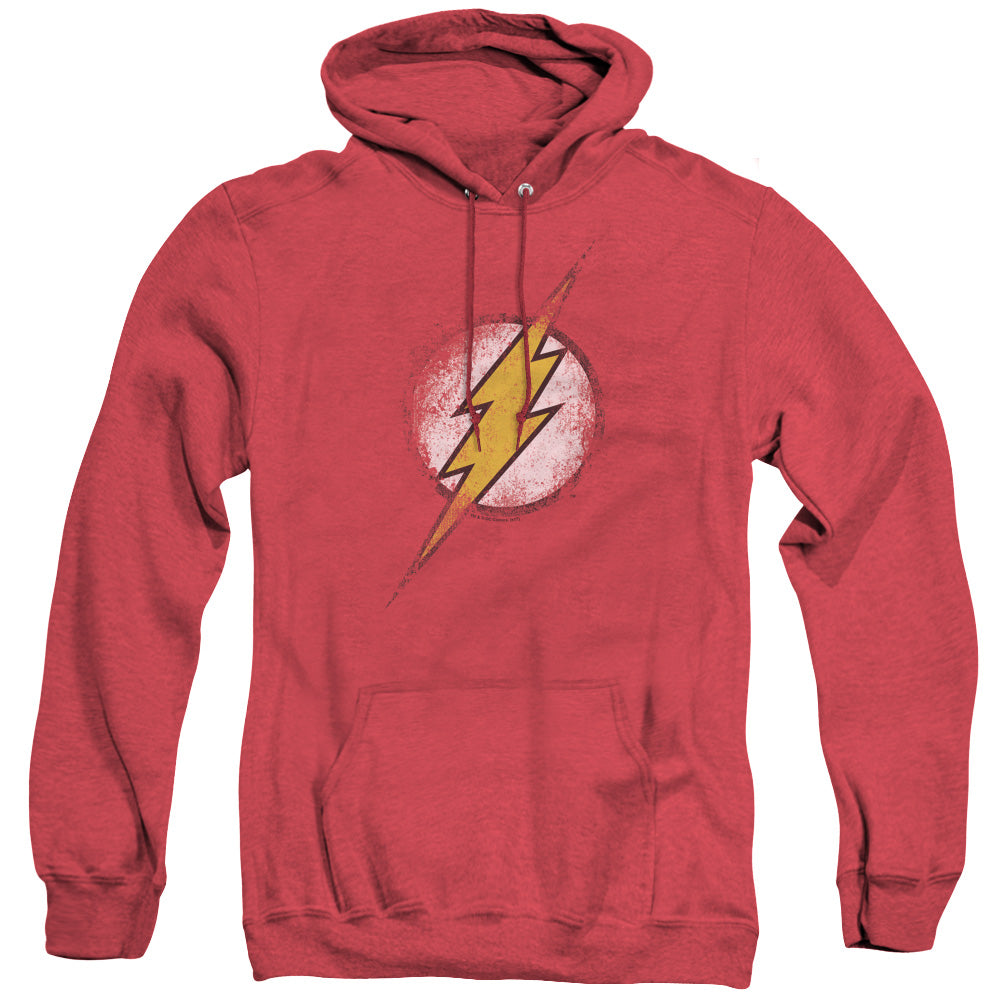 JLA/DESTROYED FLASH LOGO - ADULT HEATHER HOODIE - RED