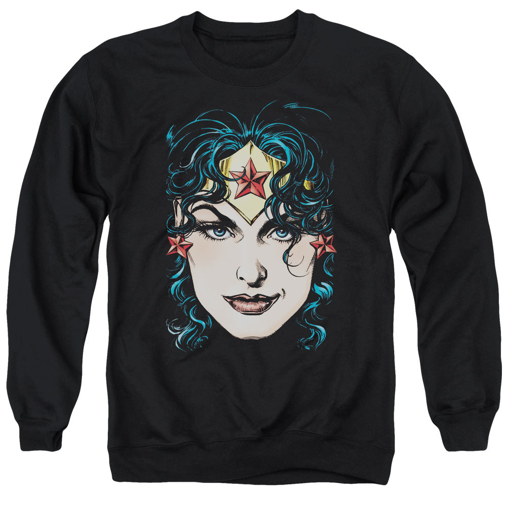DCO JLA/WONDER WOMAN HEAD - ADULT CREWNECK SWEATSHIRT - BLACK