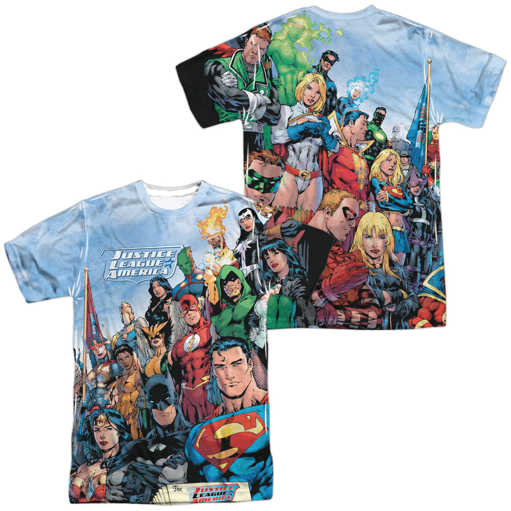JLA/JUSTICE LEAGUE OF AMERICA (FRONT/BACK PRINT) -  S/S ADULT POLY CREW - MULTI