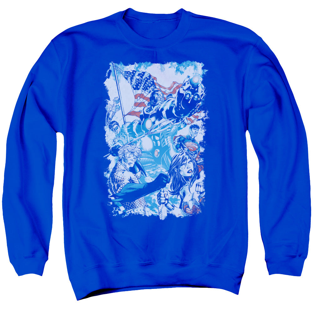 JLA/AMERICAN JUSTICE - ADULT CREWNECK SWEATSHIRT - ROYAL BLUE