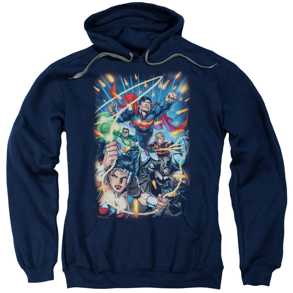 JLA/UNDER ATTACK - ADULT PULLOVER HOODIE - NAVY