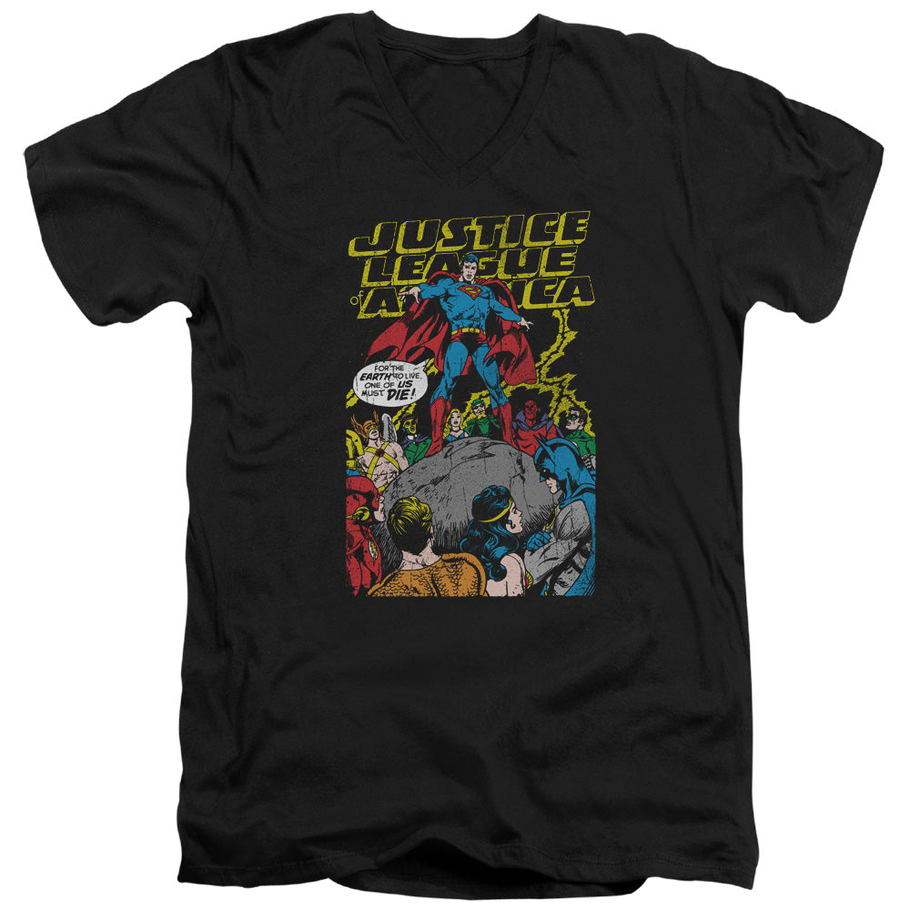 JLA/ULTIMATE SCARIFICE - S/S ADULT V-NECK 30/1 - BLACK