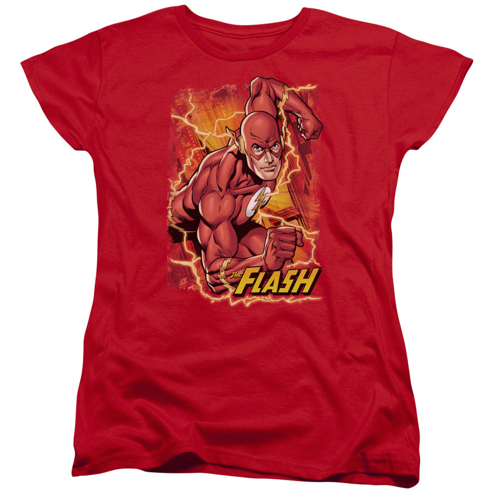 JLA/FLASH LIGHTNING - S/S WOMENS TEE - RED