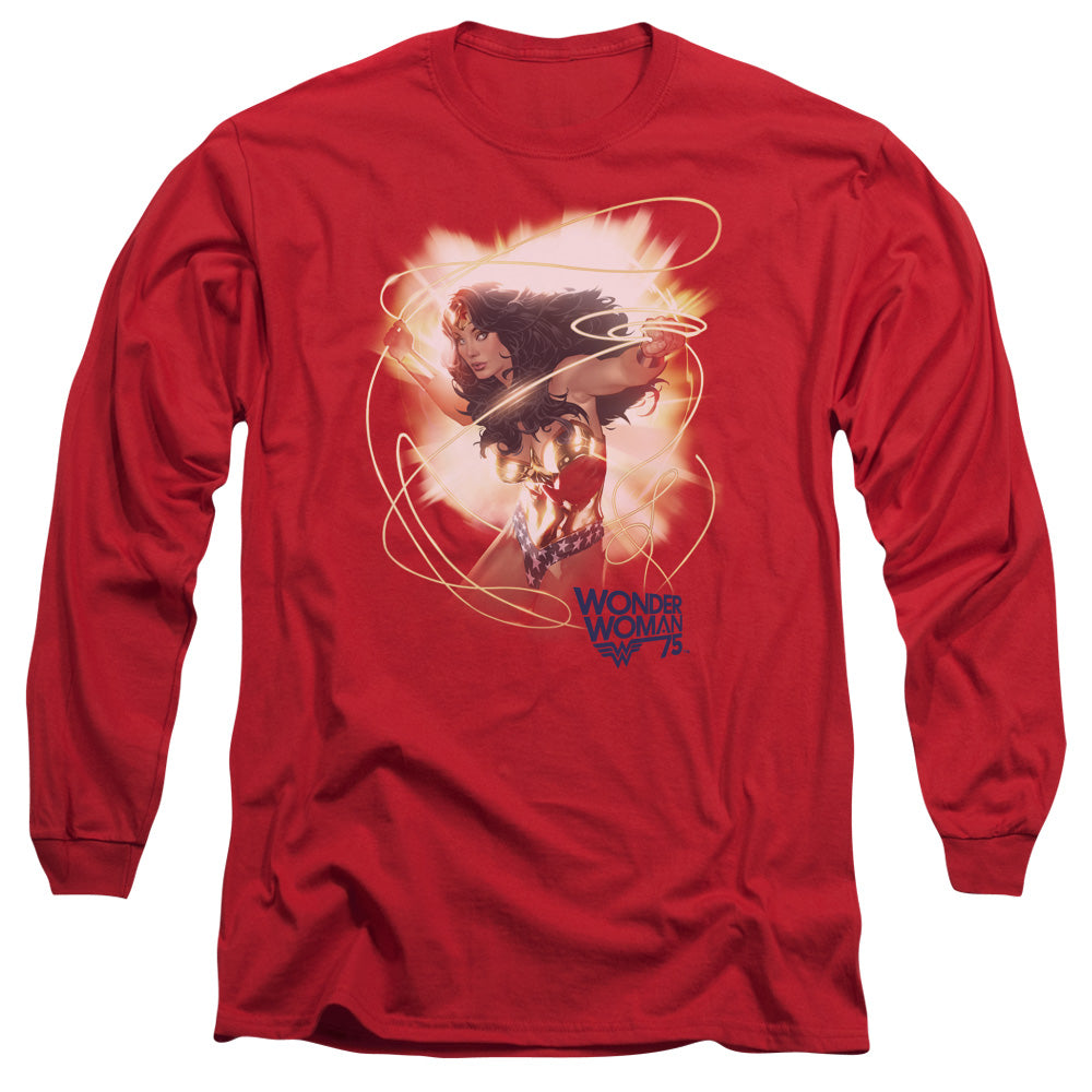 WONDER WOMAN/75TH BURST - L/S ADULT 18/1 - RED