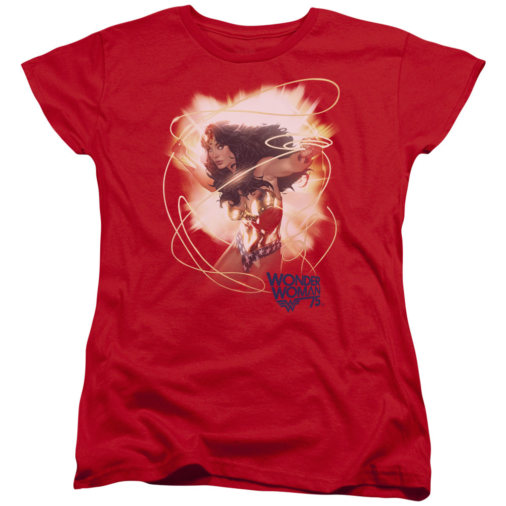 WONDER WOMAN/75TH BURST - S/S WOMENS TEE - RED