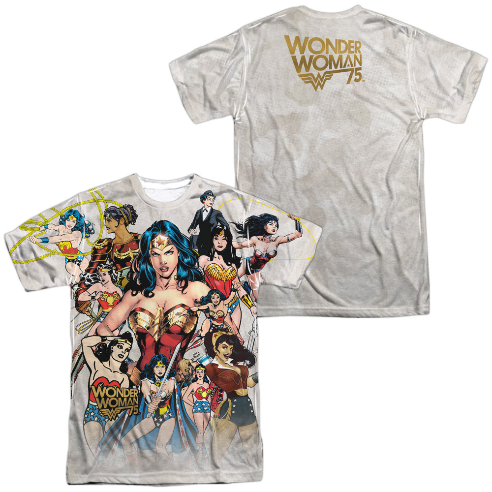 WONDER WOMAN/75TH COLLAGE (FRONT/BACK PRINT) - S/S ADULT POLY CREW - MULTI