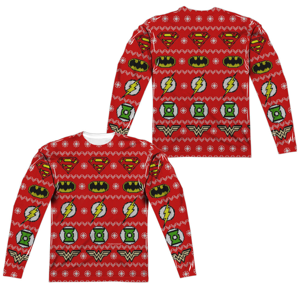 JLA/SWEATER OF JUSTICE (FRONT/BACK PRINT) - L/S ADULT POLY CREW  - MULTI