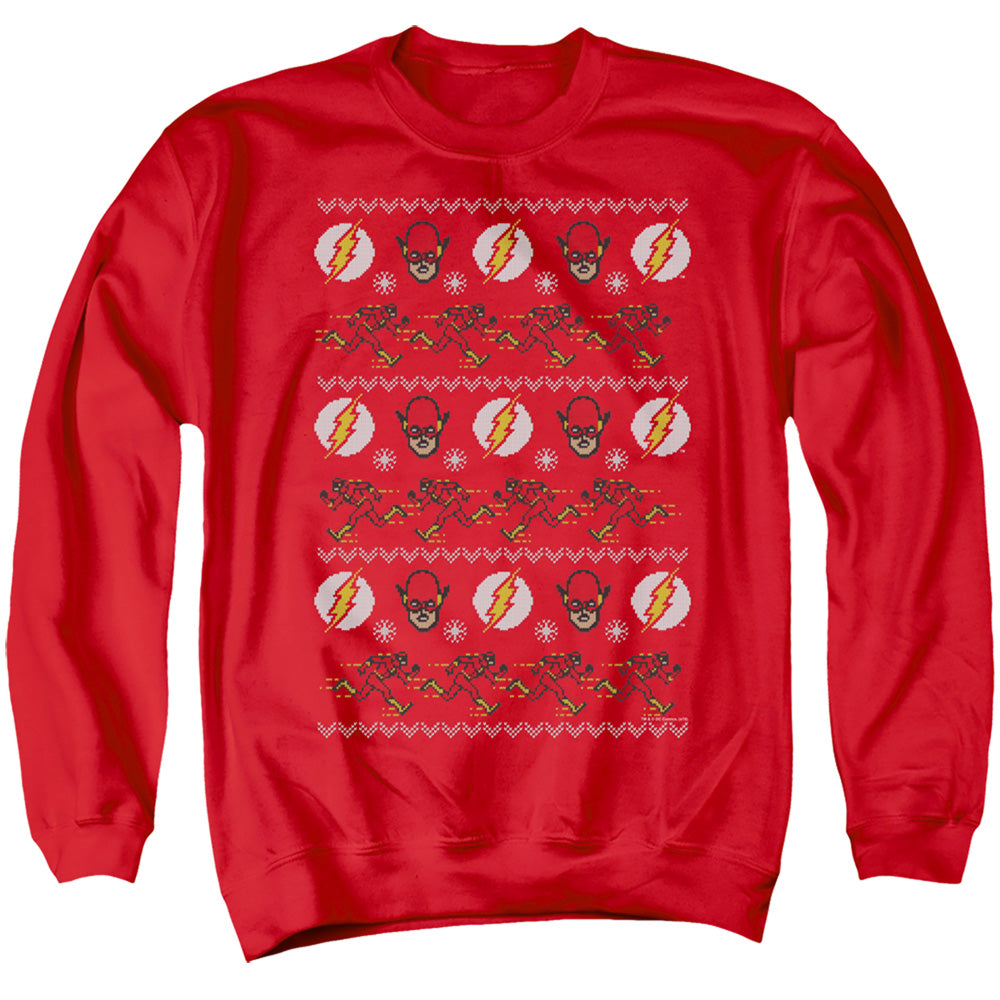 DC FLASH/THE FLASH UGLY CHRISTMAS SWEATER - ADULT CREWNECK SWEATSHIRT - RED