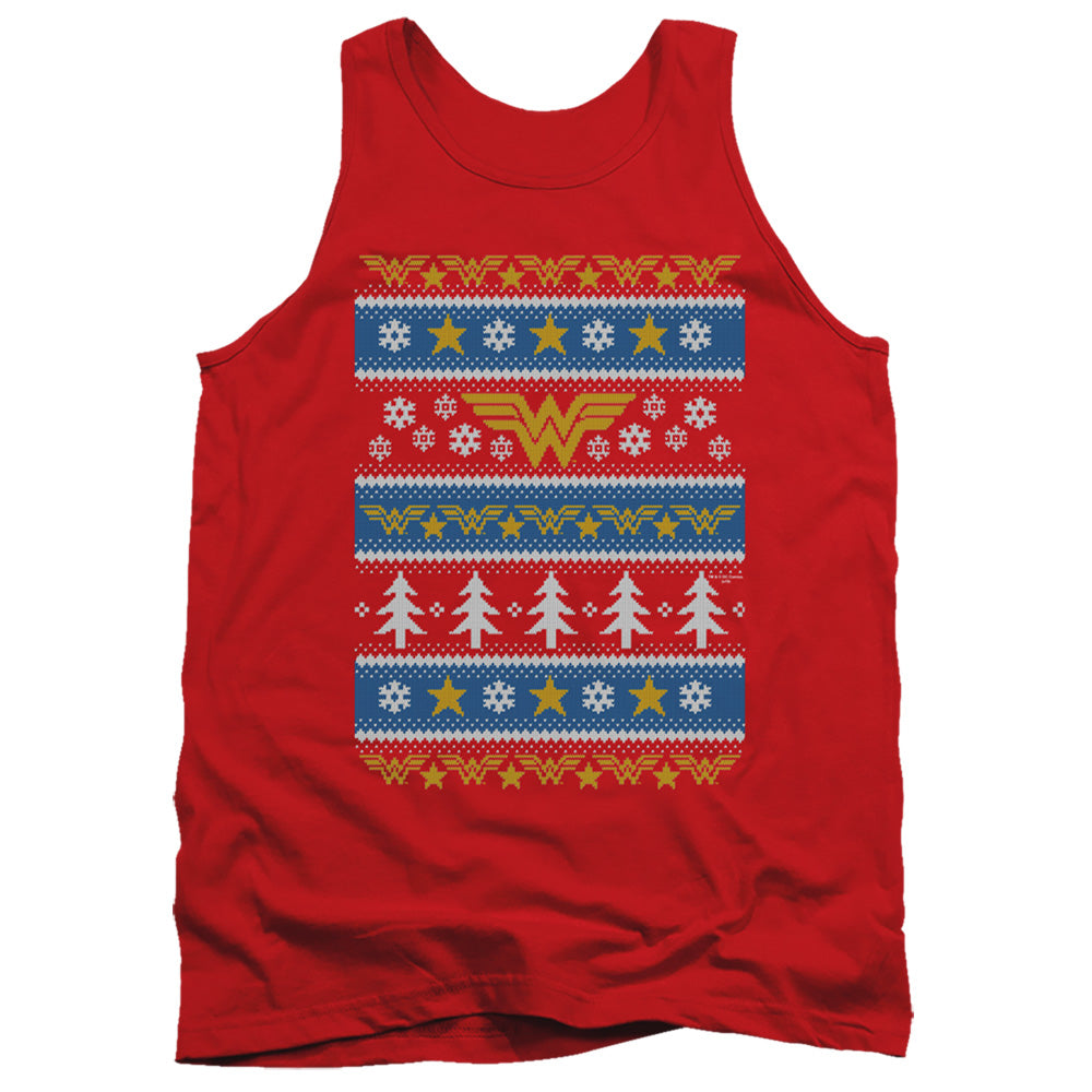 DC WONDER WOMAN/WONDER WOMAN CHRISTMAS SWEATER - ADULT TANK - RED