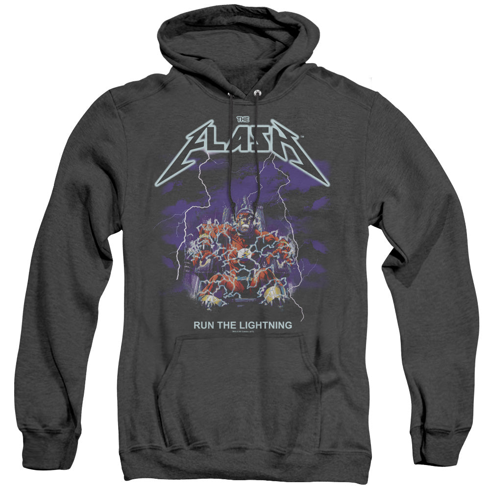 DC FLASH/RUN THE LIGHTNING - ADULT HEATHER HOODIE - BLACK