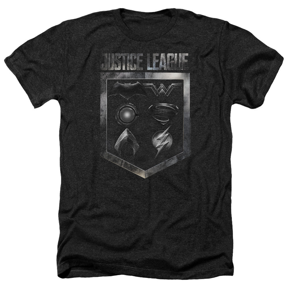 JUSTICE LEAGUE MOVIE/SHIELD OF EMBLEMS - ADULT HEATHER - BLACK