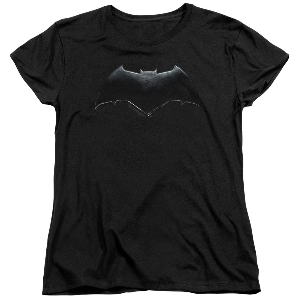 JUSTICE LEAGUE MOVIE/BATMAN LOGO - S/S WOMENS TEE - BLACK