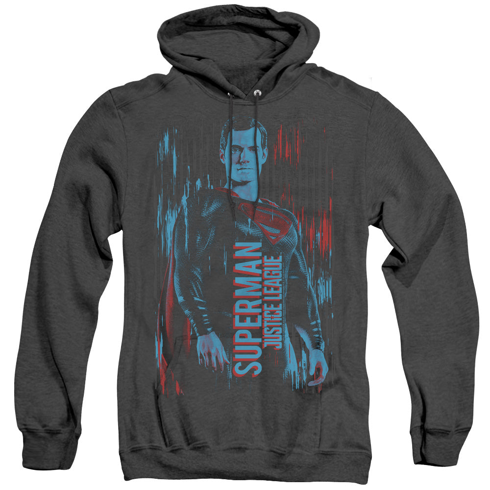 JUSTICE LEAGUE MOVIE/SUPERMAN - ADULT HEATHER HOODIE - BLACK