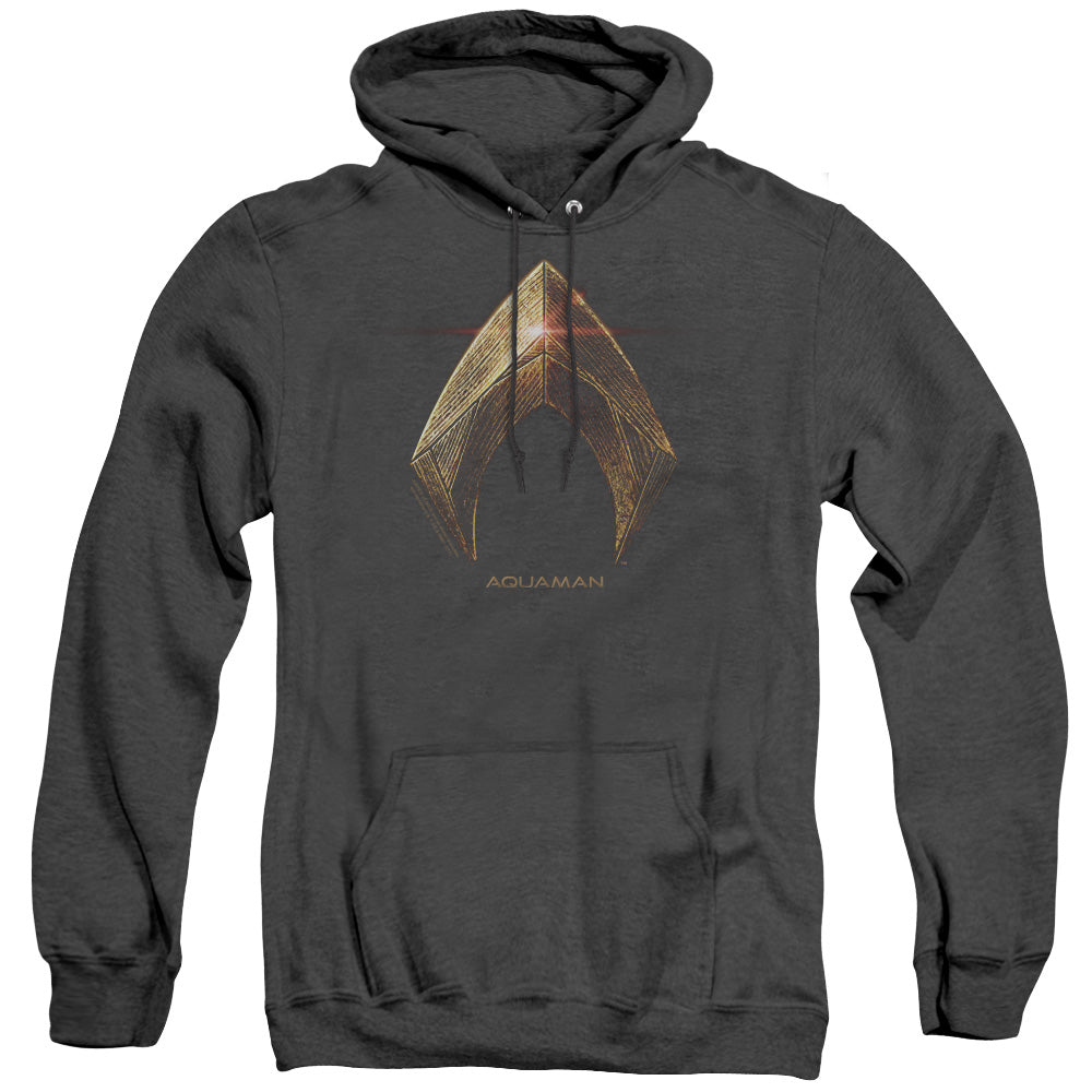 JUSTICE LEAGUE MOVIE/AQUAMAN LOGO - ADULT HEATHER HOODIE - BLACK