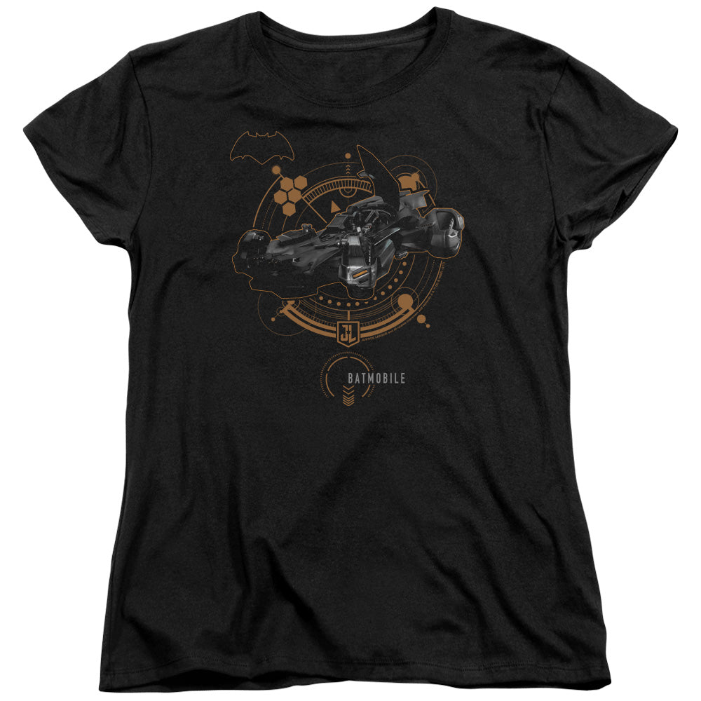 JUSTICE LEAGUE MOVIE/BATMOBILE - S/S WOMENS TEE - BLACK