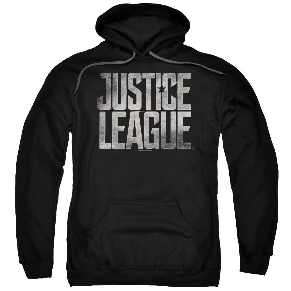 JUSTICE LEAGUE MOVIE/METAL LOGO - ADULT PULLOVER HOODIE - BLACK