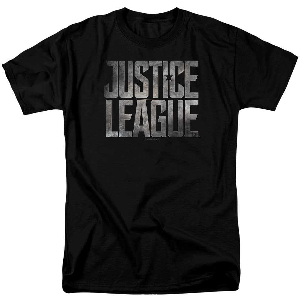 JUSTICE LEAGUE MOVIE/METAL LOGO - S/S ADULT 18/1 - BLACK