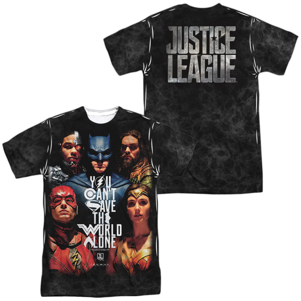 JUSTICE LEAGUE MOVIE/SAVE THE WORLD POSTER (FRONT/BACK PRINT) - S/S ADULT POLY CREW - MULTI