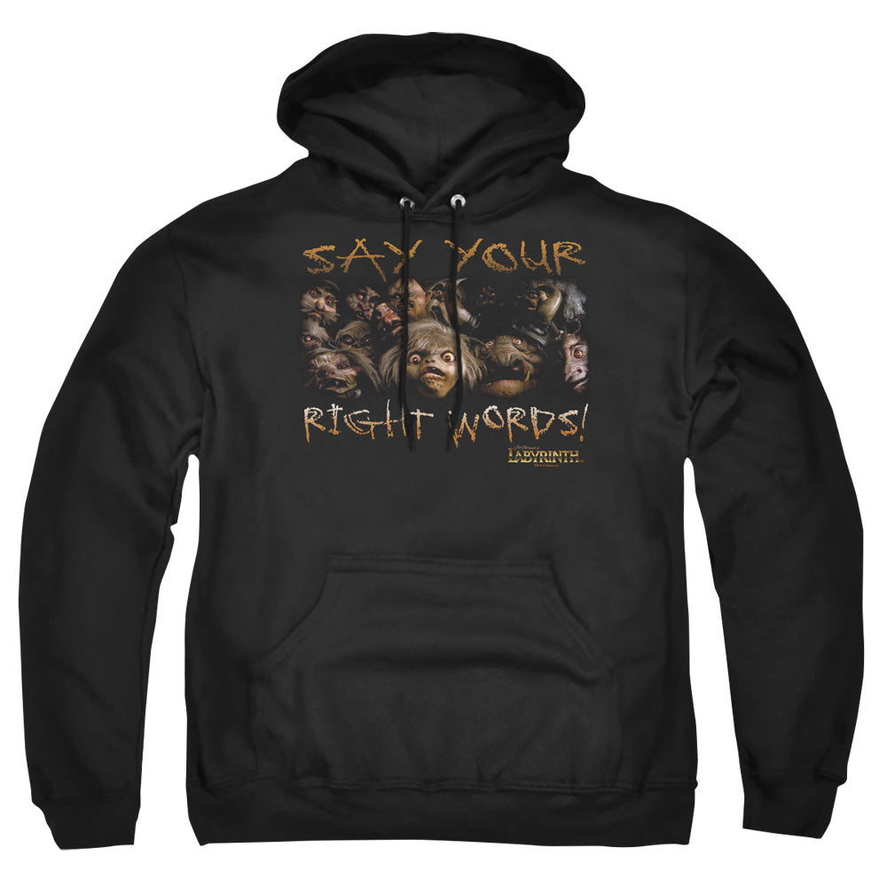 LABYRINTH/SAY YOUR RIGHT WORDS - ADULT PULLOVER HOODIE - BLACK