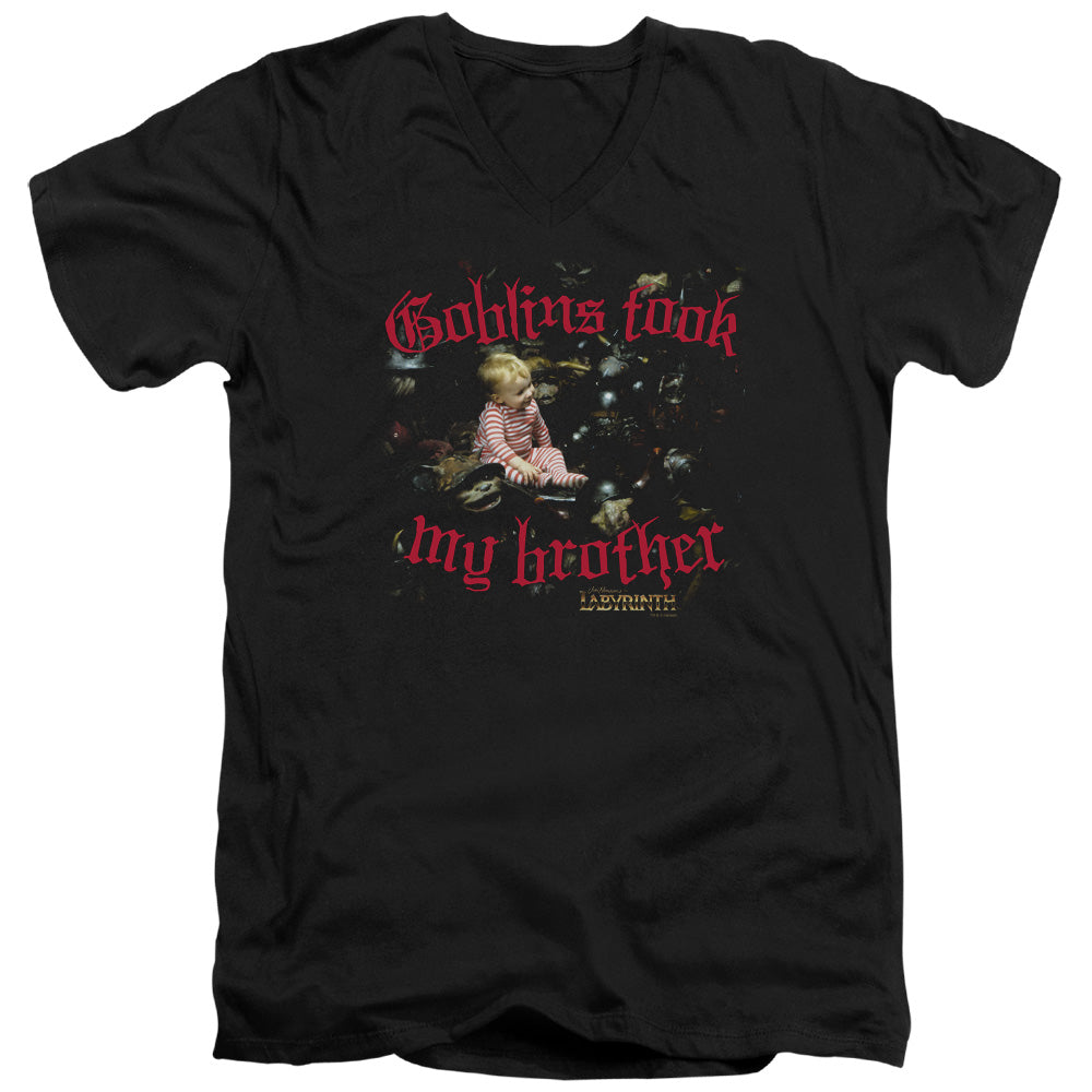 LABYRINTH/GOBLINS TOOK MY BROTHER - S/S ADULT V-NECK 30/1 - BLACK
