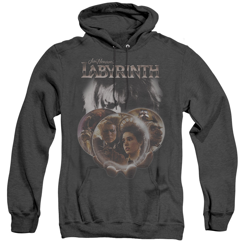 LABYRINTH/GLOBES - ADULT HEATHER HOODIE - BLACK