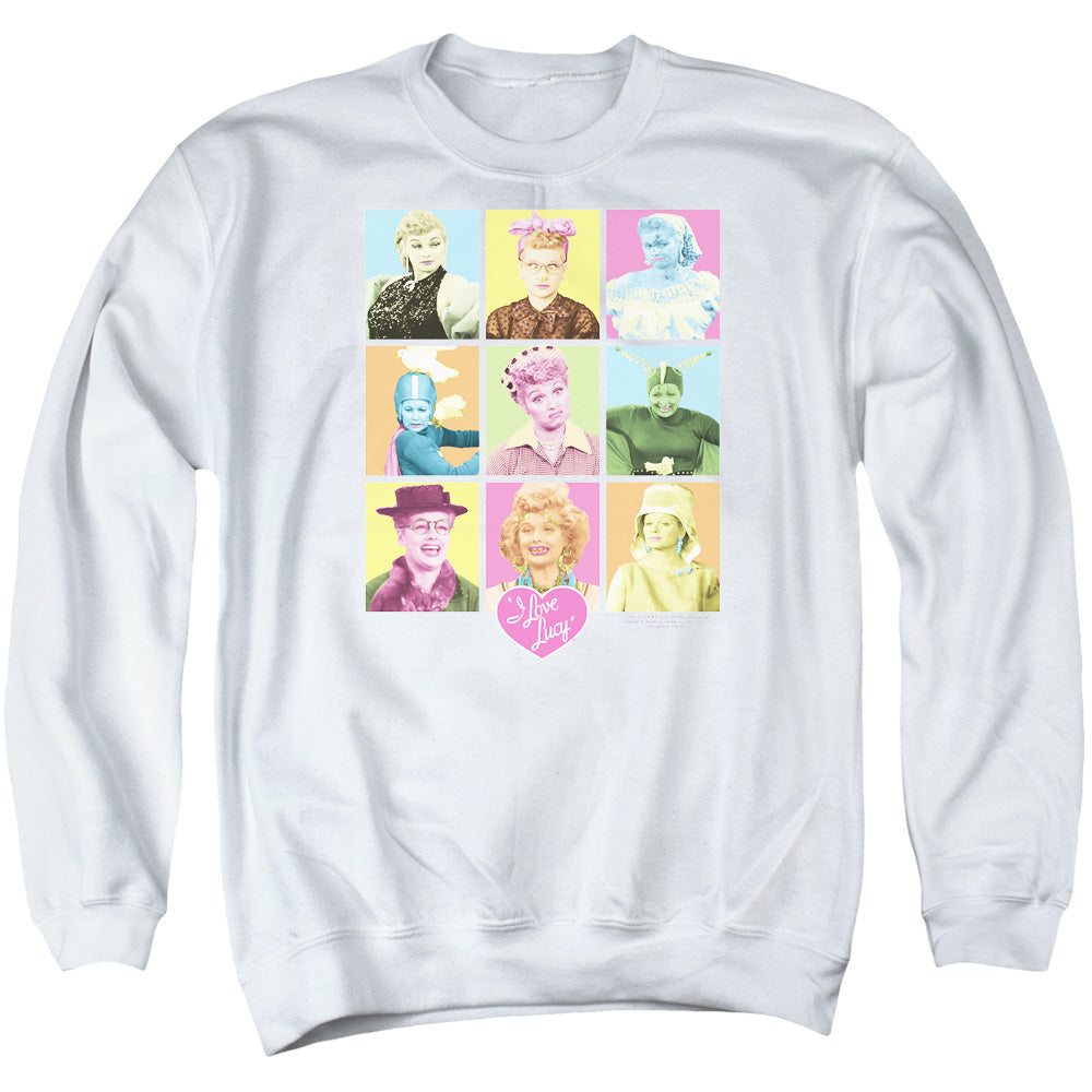 I LOVE LUCY/SO MANY FACES - ADULT CREWNECK SWEATSHIRT - WHITE