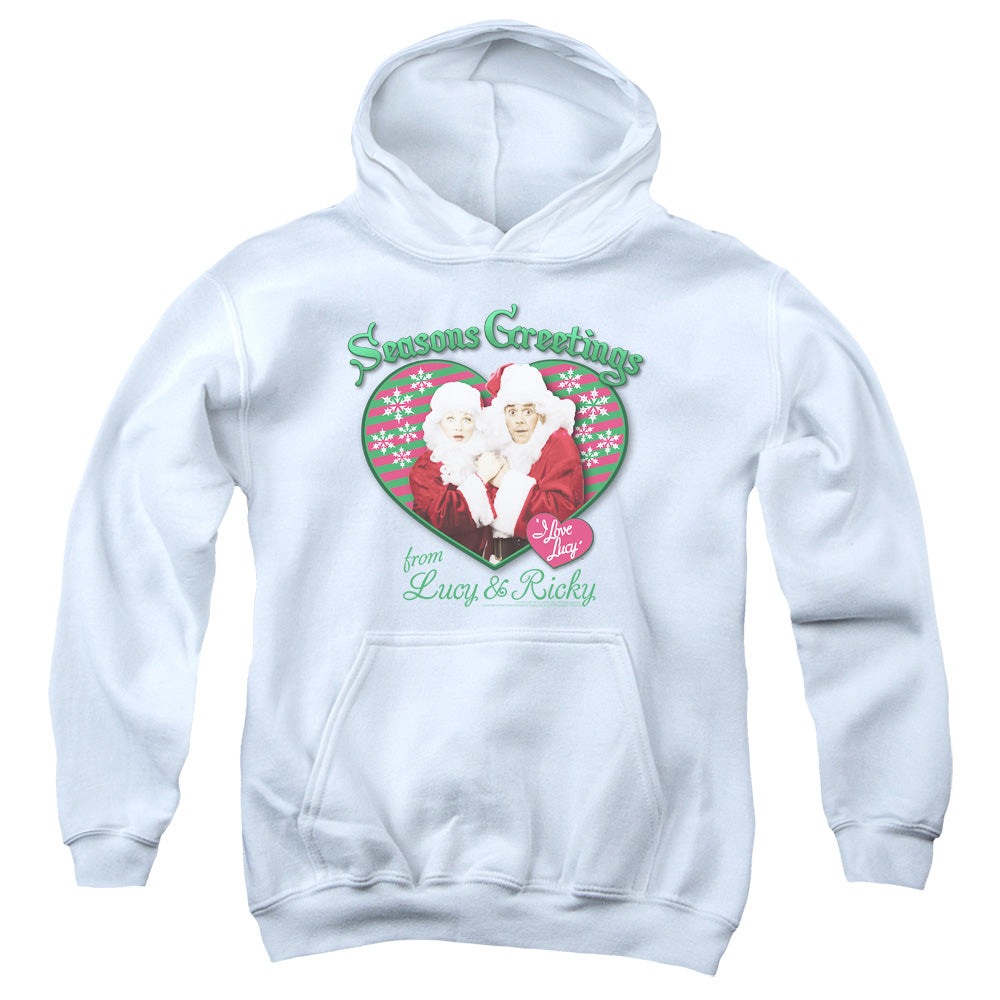 I LOVE LUCY/SEASONS GREETINGS - YOUTH PULLOVER HOODIE - WHITE