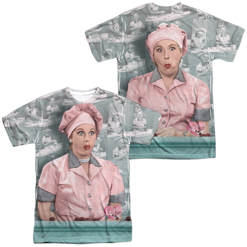 I LOVE LUCY/CHOCOLATE BELT (FRONT/BACK PRINT) - S/S ADULT POLY CREW - MULTI
