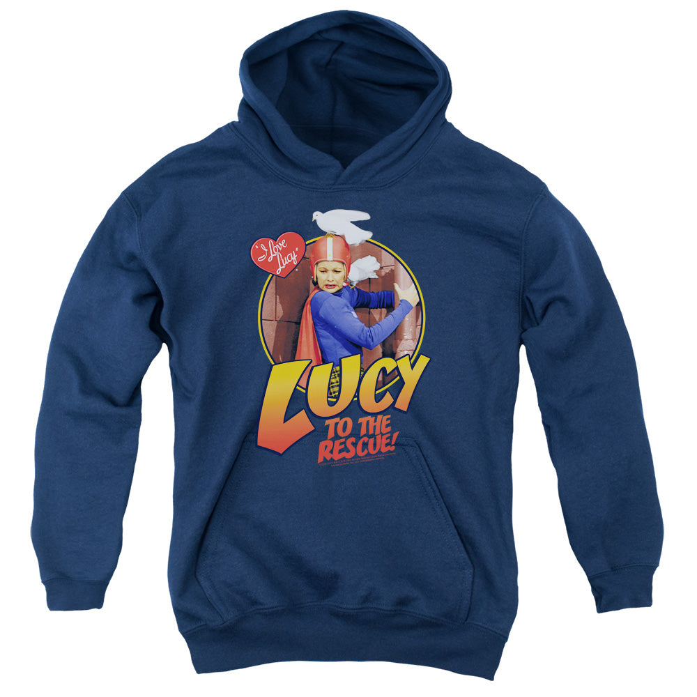 I LOVE LUCY/TO THE RESCUE - YOUTH PULLOVER HOODIE - NAVY